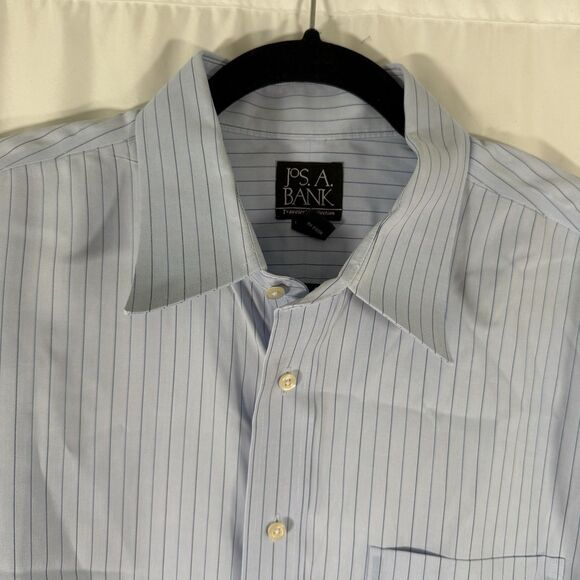 Jos A Bank Traveler's Shirt Men 17.5 35 Blue Striped Button Up Long SleeveTailor - Picture 5 of 9